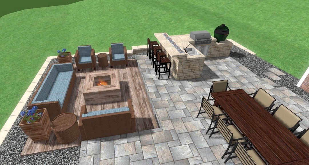 Avon exterior remodel precision outdoors design built-in built in kitchen space outdoor grill sink big green egg smoker gas fire pit echo block borealis island belgard tandem wall laffit rustic slab retaining wall anchor diamond pro unique water fountain bubbling fire feature