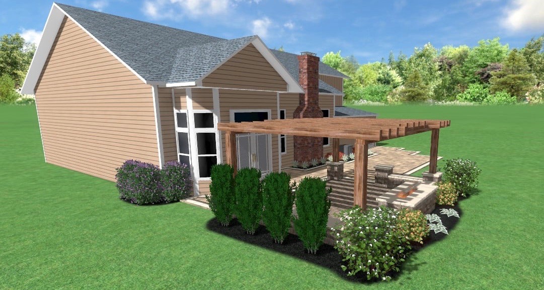 Traditional Pergola & Patio Precision Outdoors design cedar pergola paver patio fire pit simple backyard