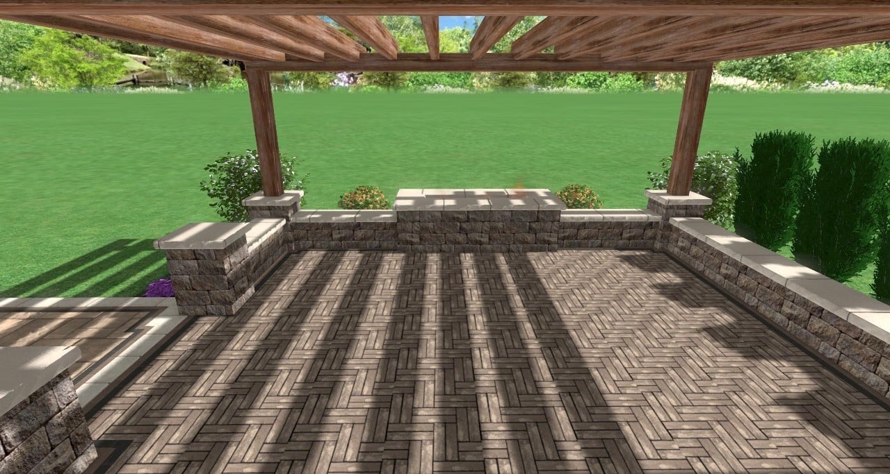 Traditional Pergola & Patio Precision Outdoors design cedar pergola paver patio fire pit simple backyard