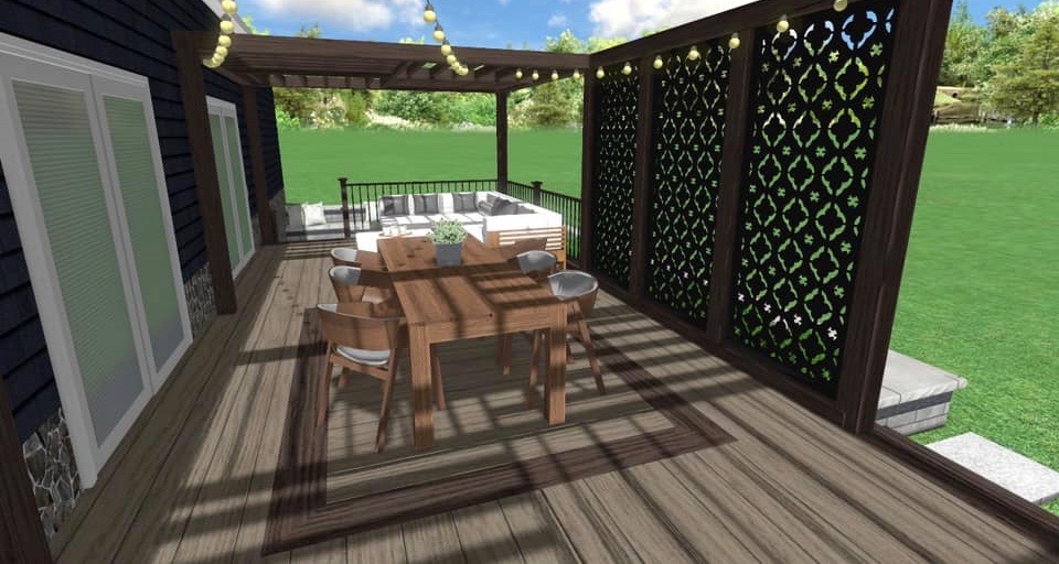 Contemporary Deck & and patio pergola combination fireplace separate secluded fire pit built-in built in seating precision outdoors precision design