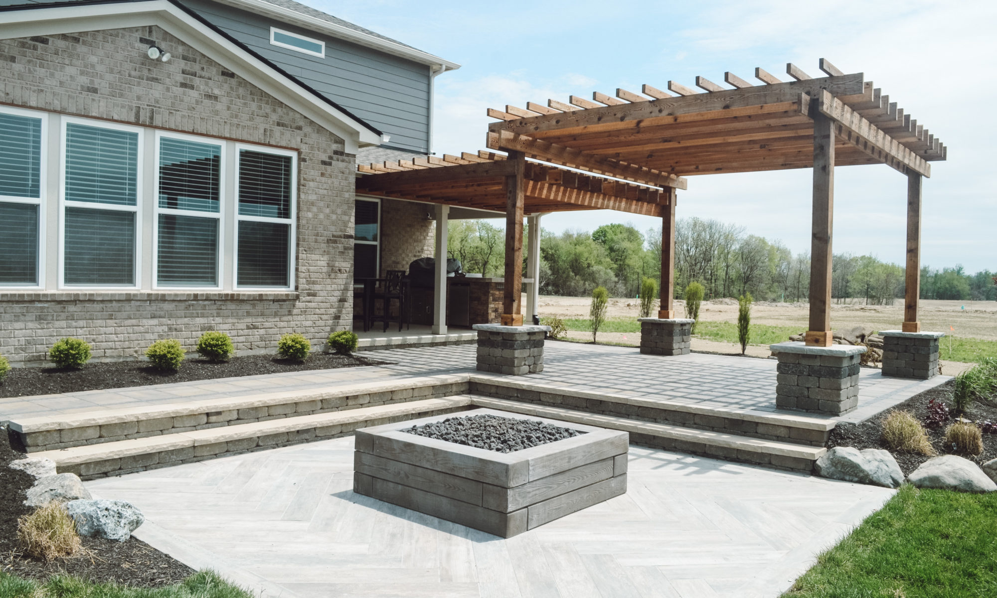 precision outdoors lawn care landscaping patio firepit pergola kitchen frill tech bloc fishers Indiana indianapolis