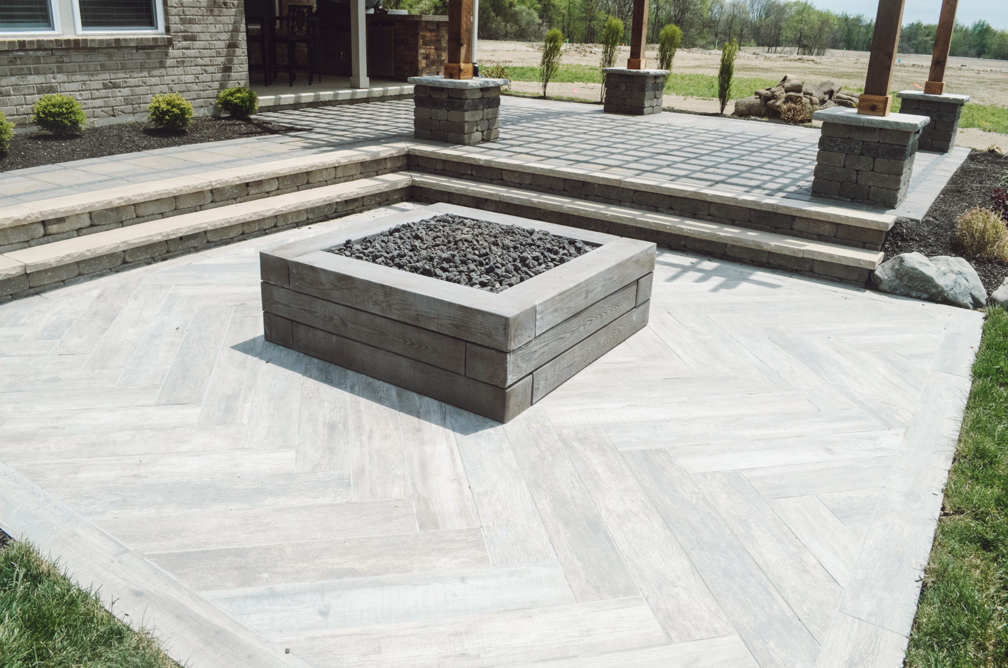 precision outdoors lawn care landscaping patio firepit pergola kitchen frill tech bloc fishers Indiana indianapolis