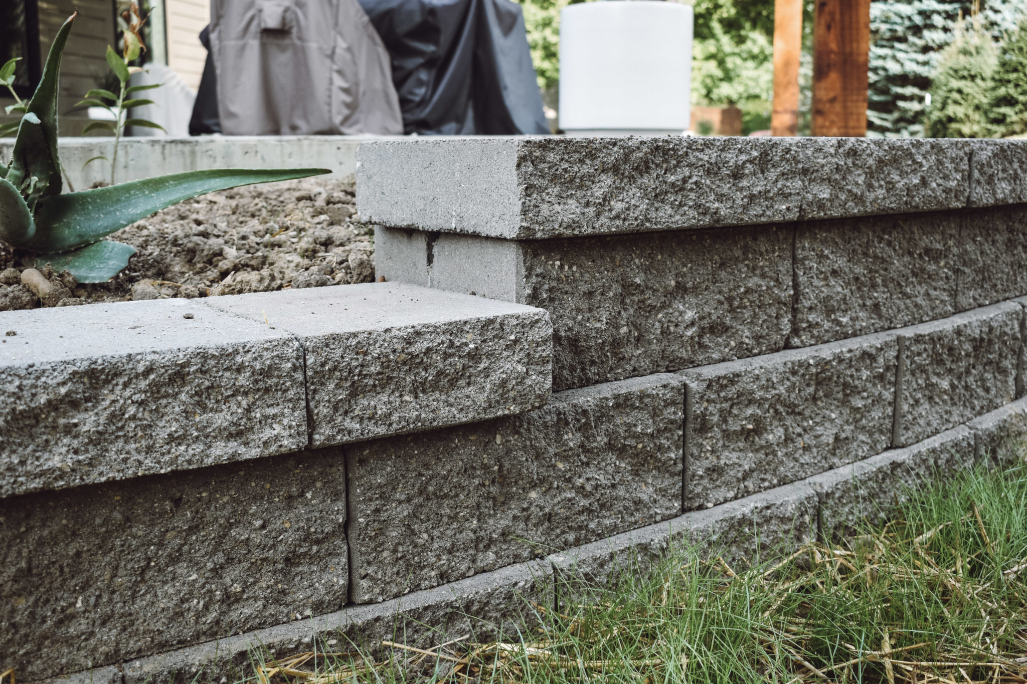 Precision Outdoors Geist Modern Pergola rough timber structures retaining wall Geist indiana beautiful backyard walkway
