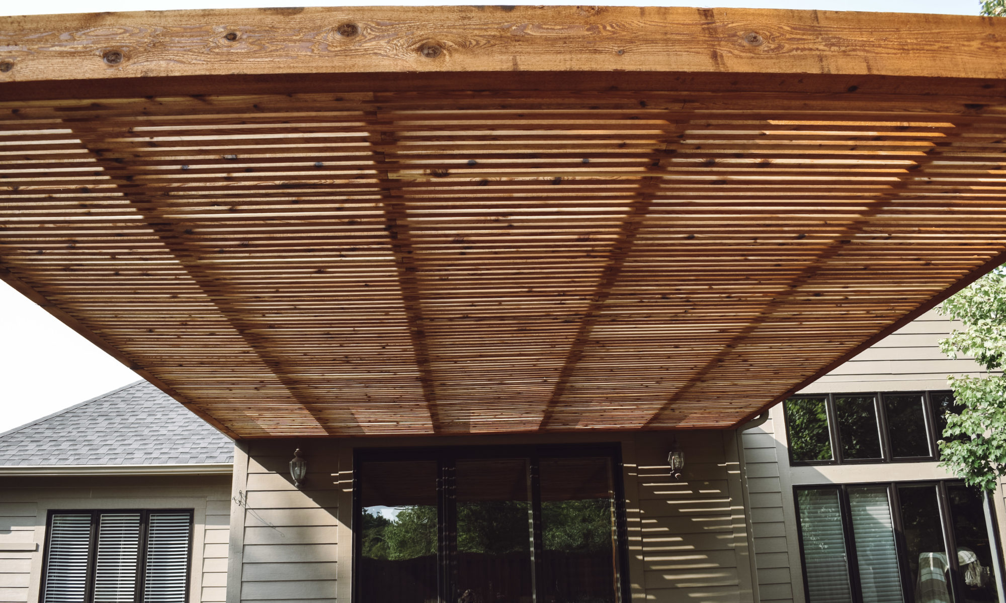 Precision Outdoors Geist Modern Pergola rough timber structures retaining wall Geist indiana beautiful backyard walkway