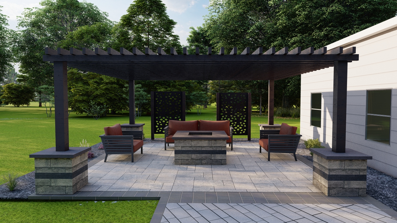 design precision outdoors homey simply paver patio sun screen privacy screen screens firepit pergola private dining ample seating paver patio fire pit