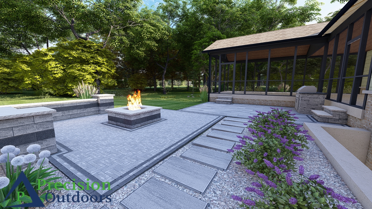 Backyard Simplicity Precision Outdoors fire pit paver patio seating wall indianapolis indiana simple clean backyard