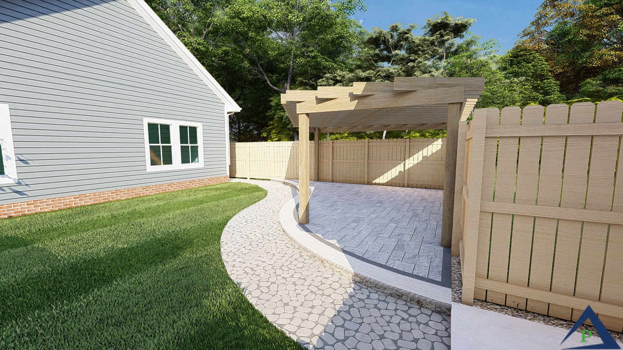 design small backyard pergola paver patio curved walkway precision outdoors build