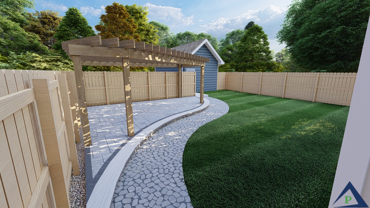design small backyard pergola paver patio curved walkway precision outdoors build
