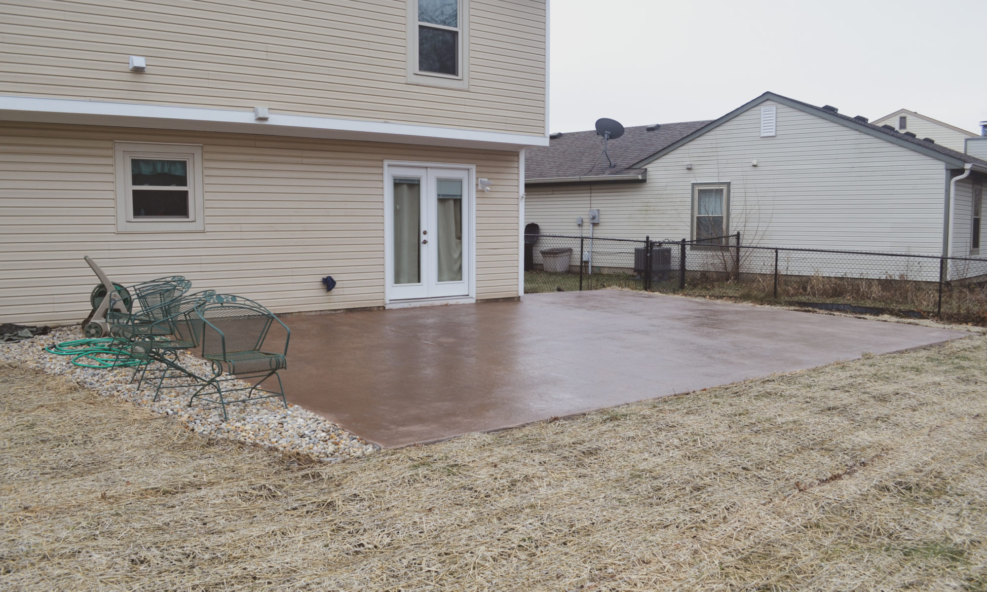 Precision Outdoors Fishers Stamped Concrete Patio Orange Brown simple boring Indiana Backyard