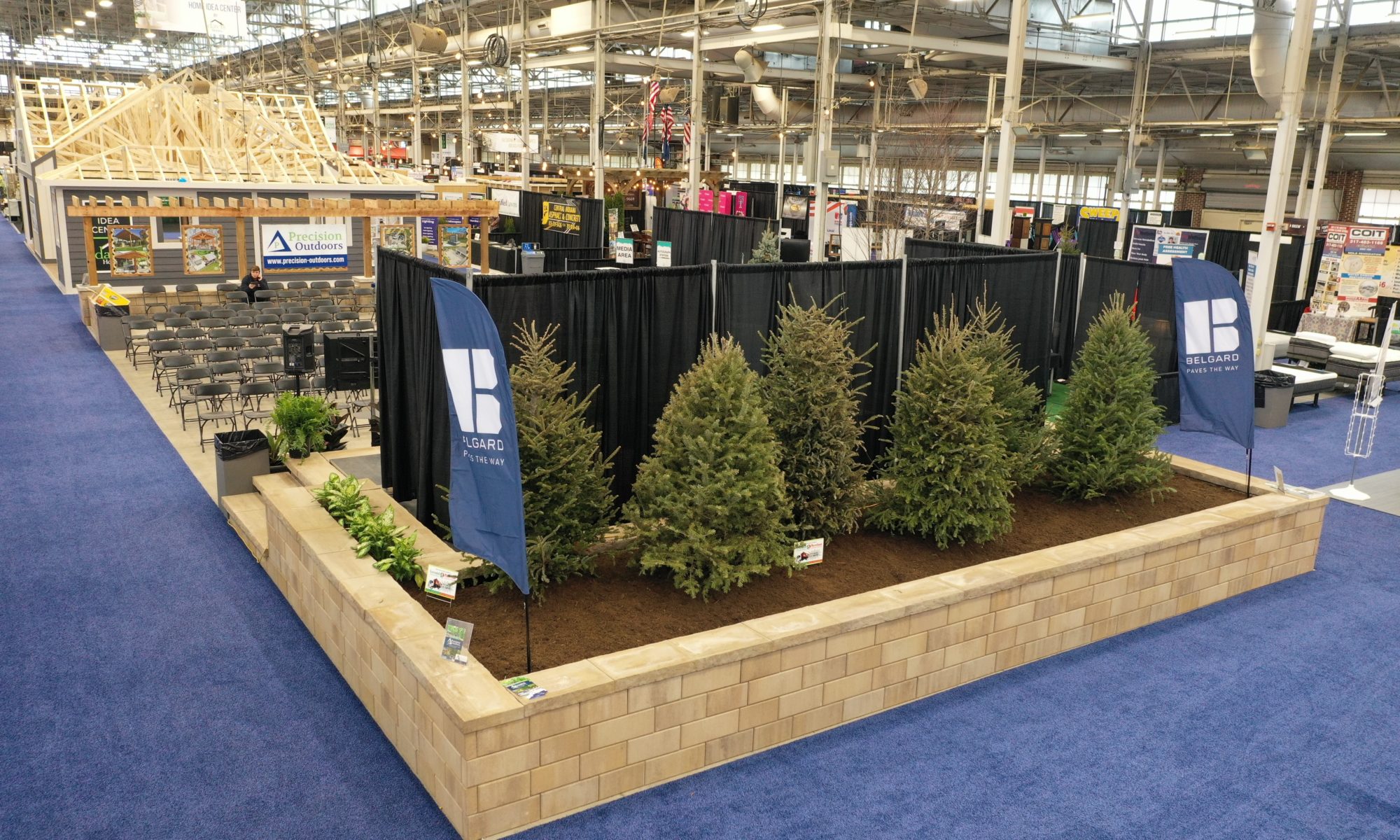 Indianapolis Home Show 2022 Precision Outdoors Live Stage Featured Garden Design build Landscaping Garden Structure Pergola Indiana Fair Grounds retaining wall arbor pergola privacy screens landscaping