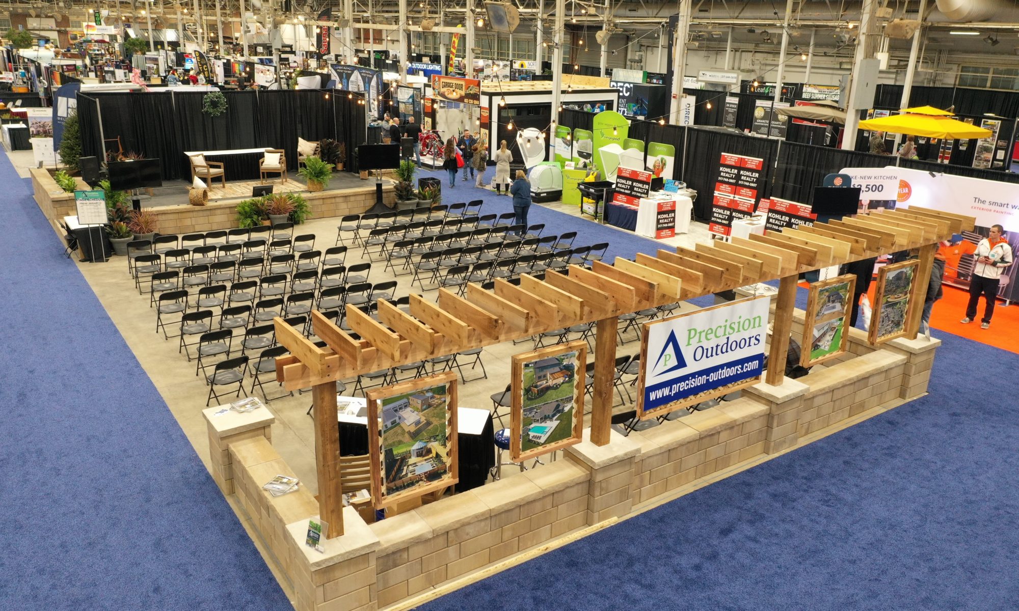 Indianapolis Home Show 2022 Precision Outdoors Live Stage Featured Garden Design build Landscaping Garden Structure Pergola Indiana Fair Grounds retaining wall arbor pergola privacy screens landscaping