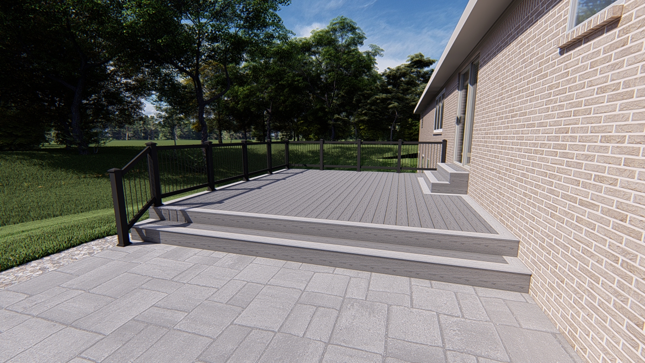 Simple paver patio & deck precision outdoors paver patio trek deck composite railing gravel Danville indiana clean backyard