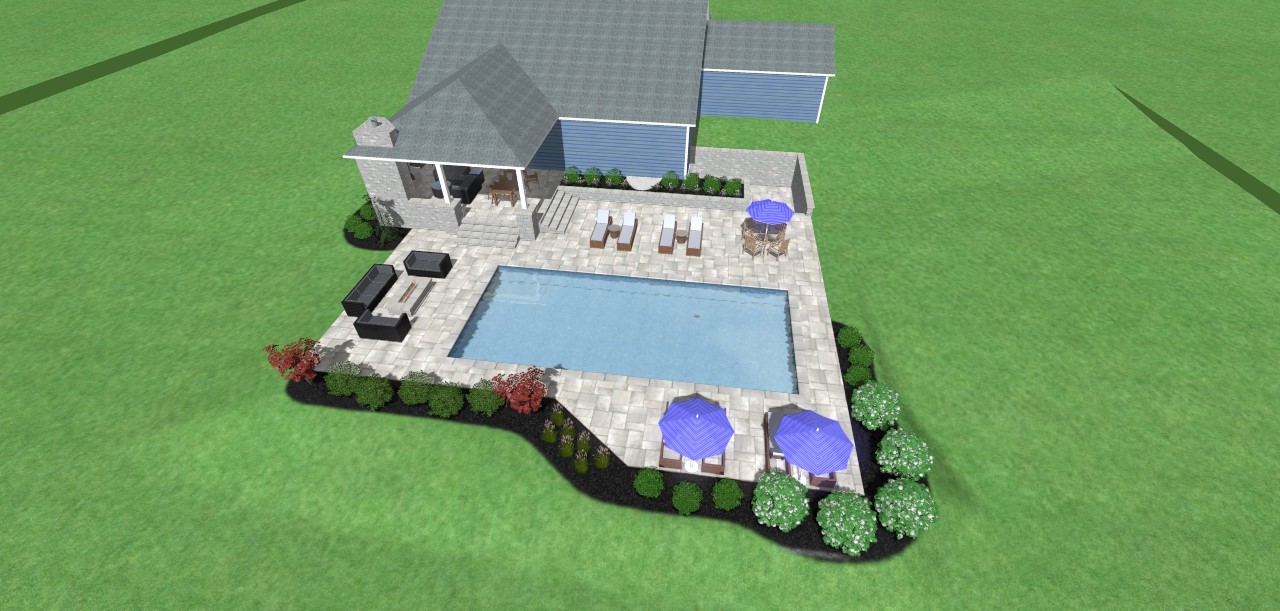 precision outdoors design poolside pavilion pool hut firepit paver patio fireplace backyard