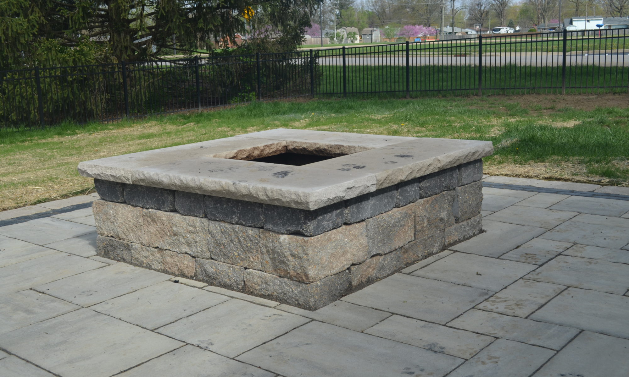 Precision Outdoors Dual Patios Plainfield Indiana Grilling patio dining patio firepit fire pit paver walkway landscaping outdoor space beautiful backyard summer grilling outside pavers patios secluded separate patios