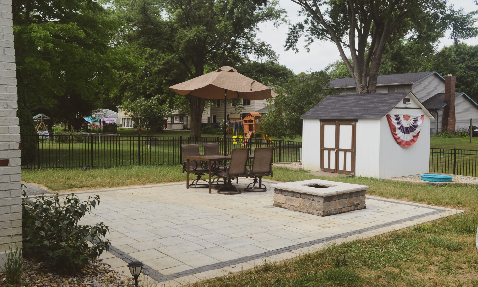 Precision Outdoors Dual Patios backyard grilling paver patio dining patio paver walkway custom Plainfield indiana