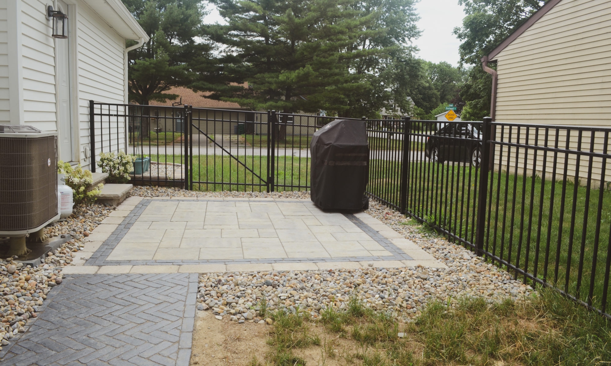 Precision Outdoors Dual Patios backyard grilling paver patio dining patio paver walkway custom Plainfield indiana