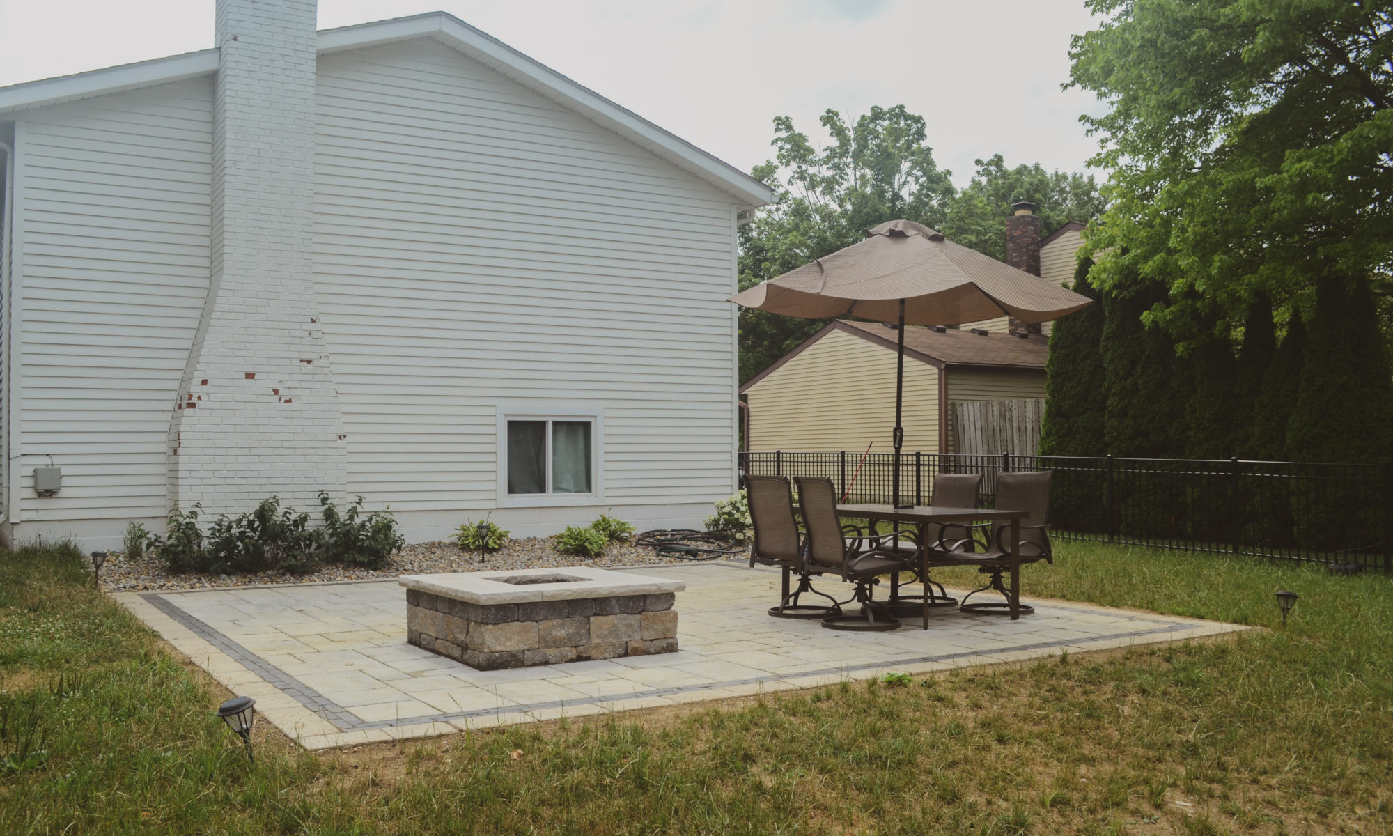 Precision Outdoors Dual Patios backyard grilling paver patio dining patio paver walkway custom Plainfield indiana