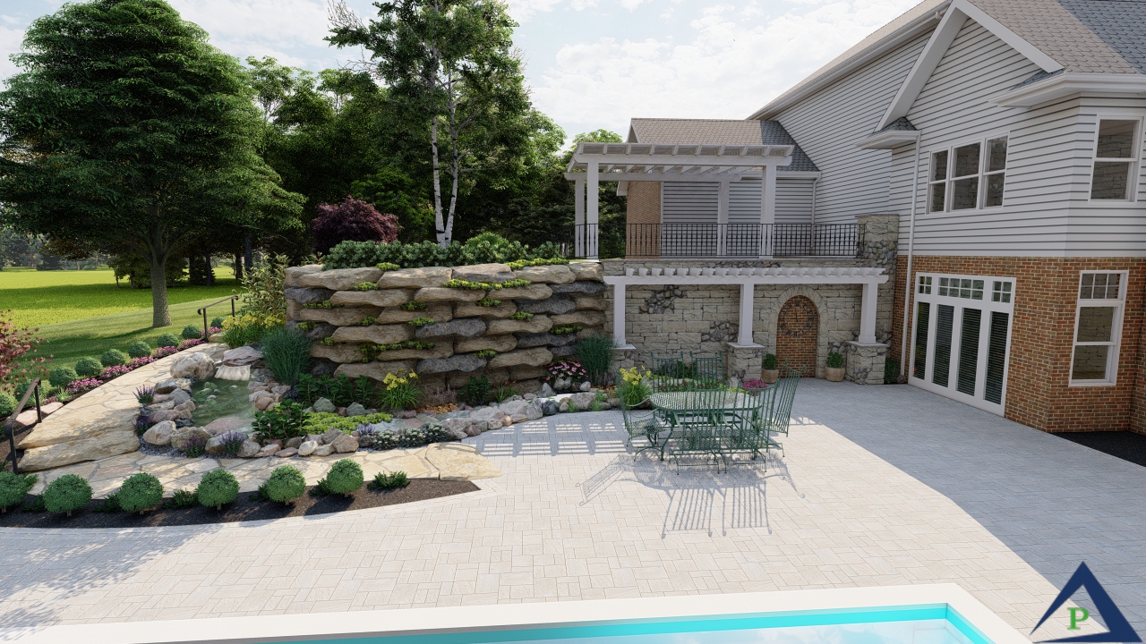 Precision Outdoors French Countryside Oasis Pergola Arbor Landscaping Stone walkway beautiful landscaping pool oasis railing archway pool outdoor entertaining