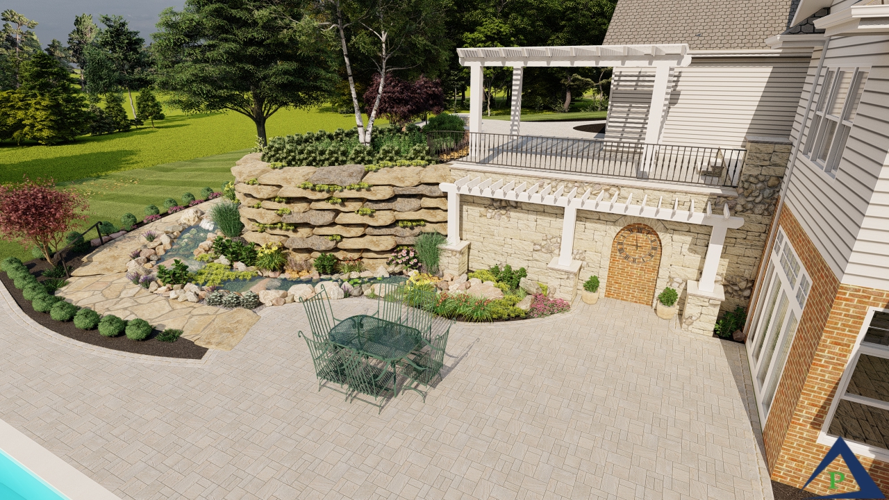 Precision Outdoors French Countryside Oasis Pergola Arbor Landscaping Stone walkway beautiful landscaping pool oasis railing archway pool outdoor entertaining