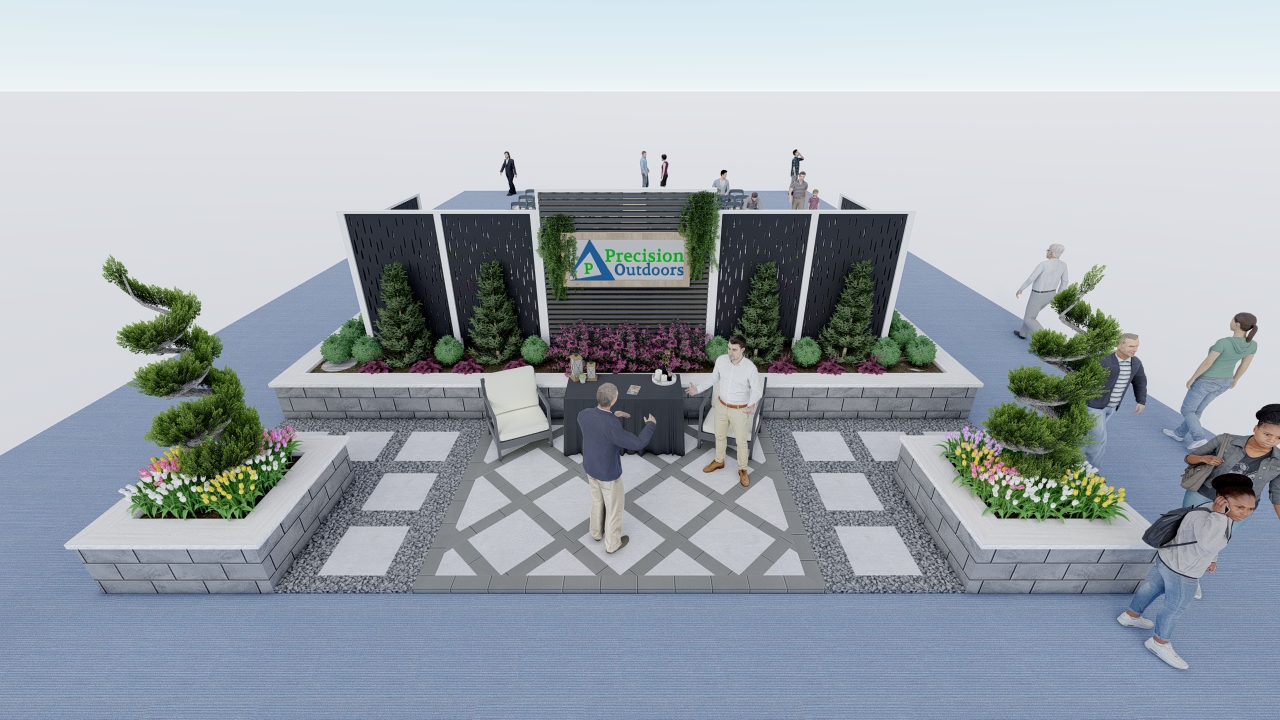 Indianapolis Home Show 2023 Precision Outdoors live stage raised paver patio privacy screens retaining walls landscaping
