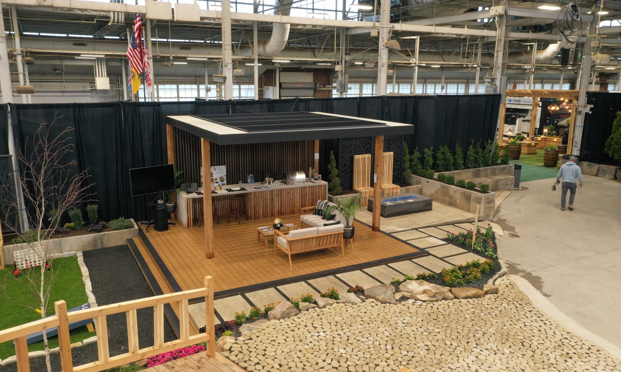 Precision Outdoors Flower and patio show 2023 indianapolis exterior build backyard goals dream backyard the smart pergola belgard plants shrubs tree water features bridge rock pavers paver fire pit lawn games connect four giant jingo astroturf astro turf traditional pergola modern pergola honeycomb tile checkers corn hole precision stone walkway inground in ground trampoline wooden playhouse woodman playhouses custom outdoor pitching dining cedar fountain beautiful display boulders boulder private privacy screen screens cozy entertainment entertaining precision design services