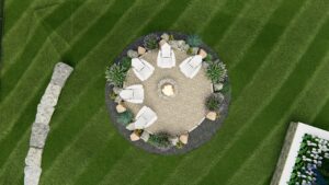 Precision Outdoors Elegant Overlook balcony custom composite deck hot tub privacy screens fire pit area string lighting outdoor dining area paver patio seating wall multiple entertaining spaces custom landscaping Plainfield indiana exterior design and build backyard goals balcony
