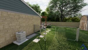 Precision Outdoors Exterior Design and build Carmel indiana blooming patio cedar pergola electric fan steps railing custom landscaping hardscape planter box paver patio Belgard origins Cotswold Mist dimensions slab scandina grey unilock Brussels dimensional sandstone outdoor dining area space quaint small backyard beautiful stone pathway walkway