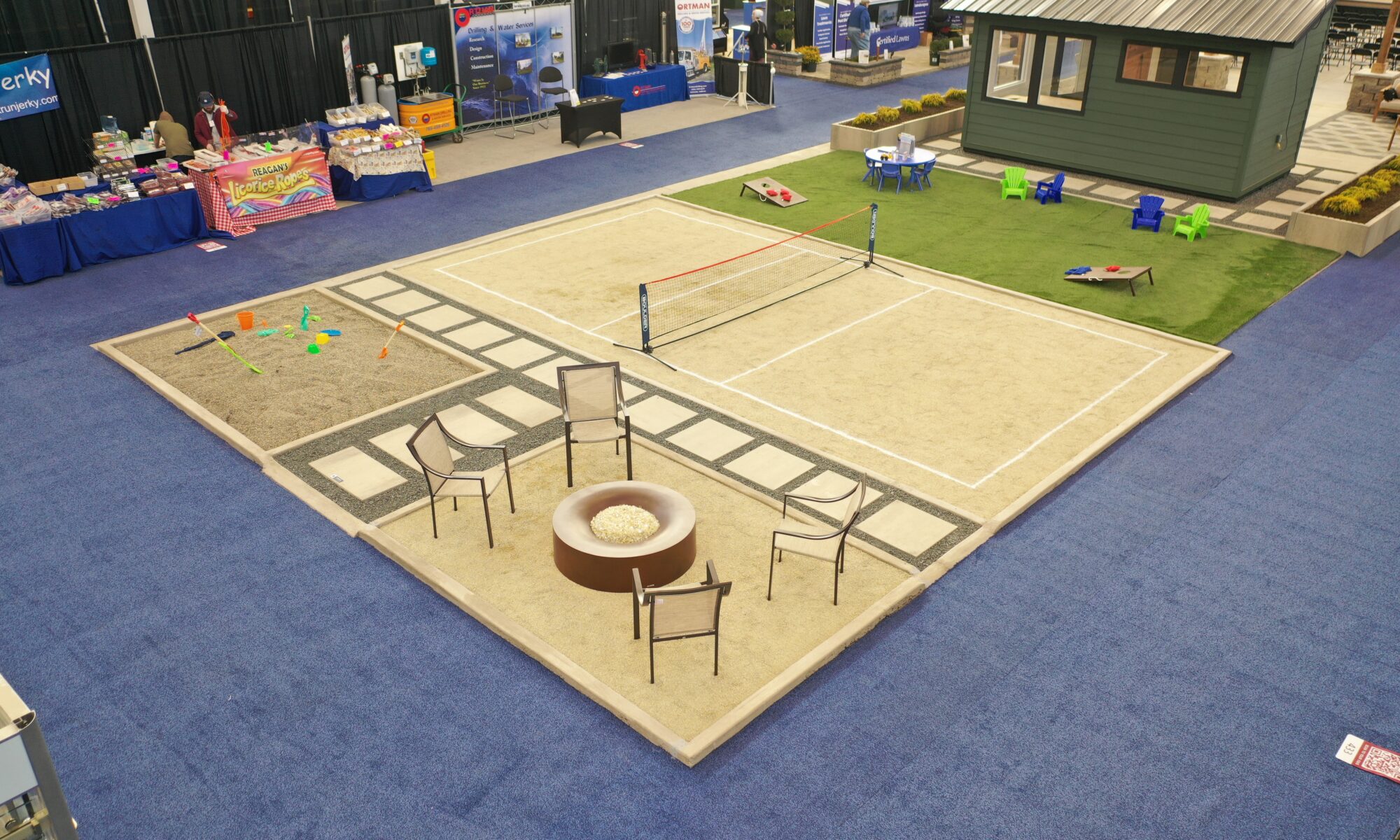 Precision Outdoors Indianapolis Indiana Home Show 2024 Living Stage HGTV Exterior Design and Build Interior Design Outdoor building Hot sauna cold plunge polar plunge belgard outdoor living products custom landscaping pickleball astroturf lawn games kids play area