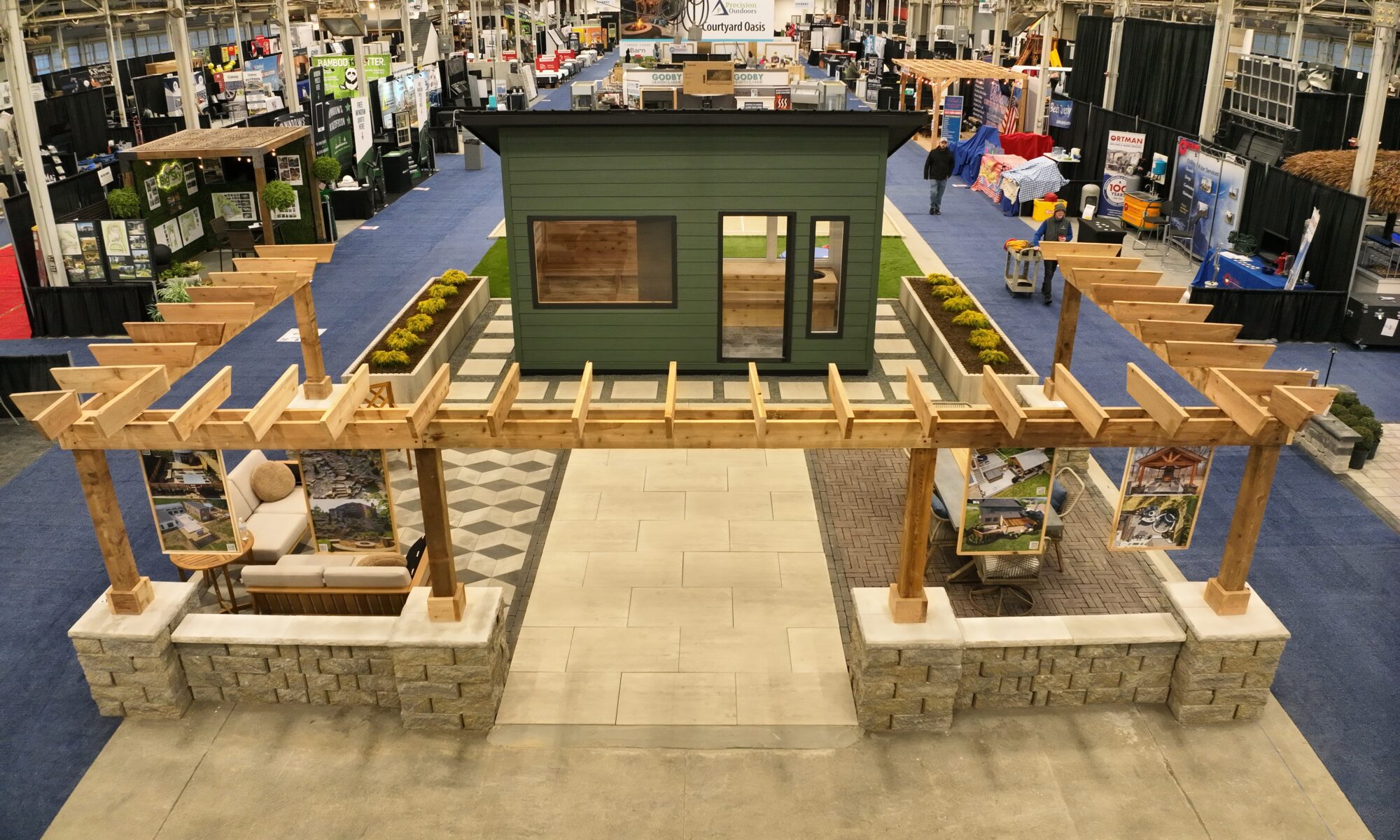 Precision Outdoors Indianapolis Indiana Home Show 2024 Living Stage HGTV Exterior Design and Build Interior Design Outdoor building Hot sauna cold plunge polar plunge belgard outdoor living products custom landscaping pickleball astroturf lawn games kids play area