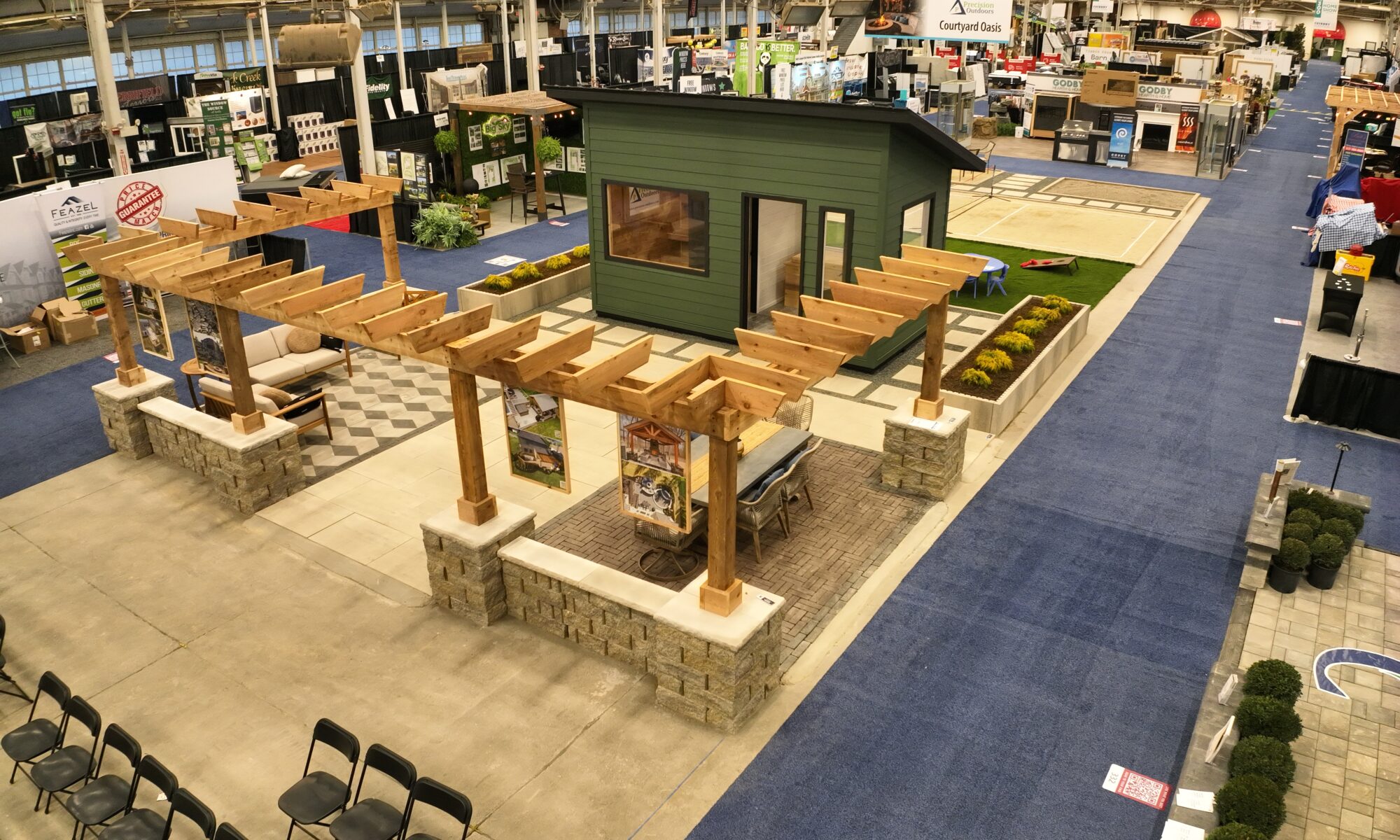 Precision Outdoors Indianapolis Indiana Home Show 2024 Living Stage HGTV Exterior Design and Build Interior Design Outdoor building Hot sauna cold plunge polar plunge belgard outdoor living products custom landscaping pickleball astroturf lawn games kids play area