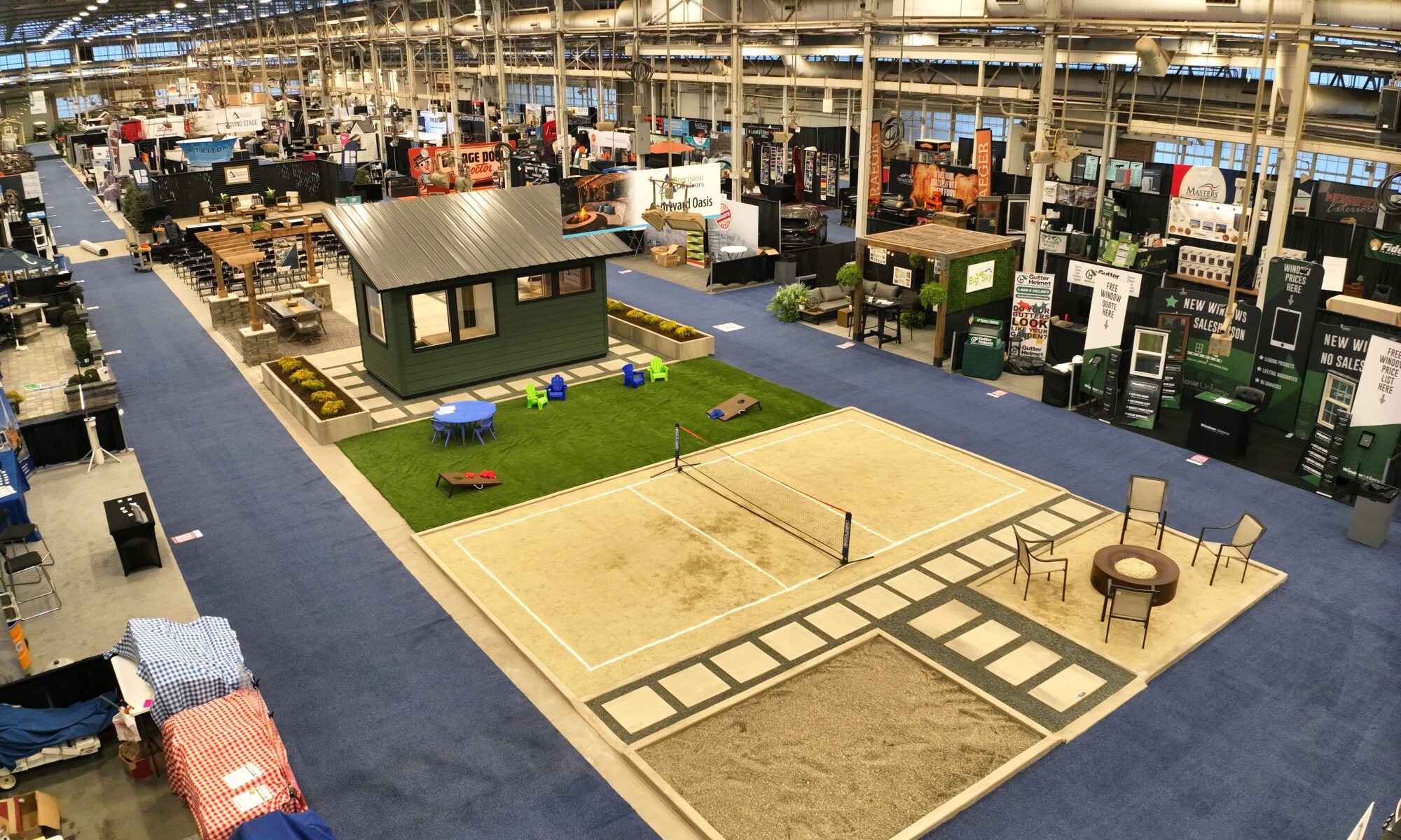 Precision Outdoors Indianapolis Indiana Home Show 2024 Living Stage HGTV Exterior Design and Build Interior Design Outdoor building Hot sauna cold plunge polar plunge belgard outdoor living products custom landscaping pickleball astroturf lawn games kids play area