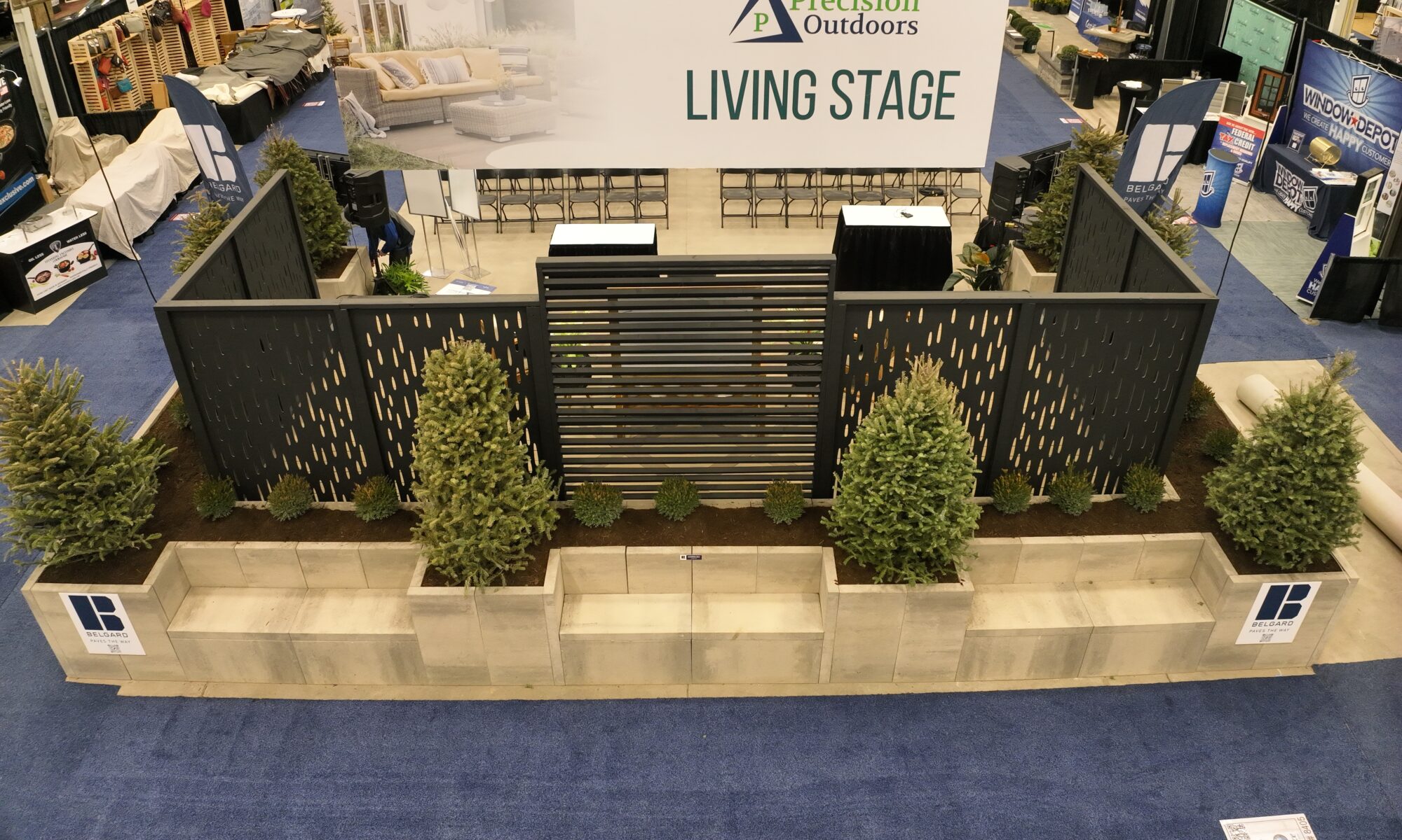 Precision Outdoors Indianapolis Indiana Home Show 2024 Living Stage HGTV Exterior Design and Build Interior Design Outdoor building Hot sauna cold plunge polar plunge belgard outdoor living products custom landscaping pickleball astroturf lawn games kids play area