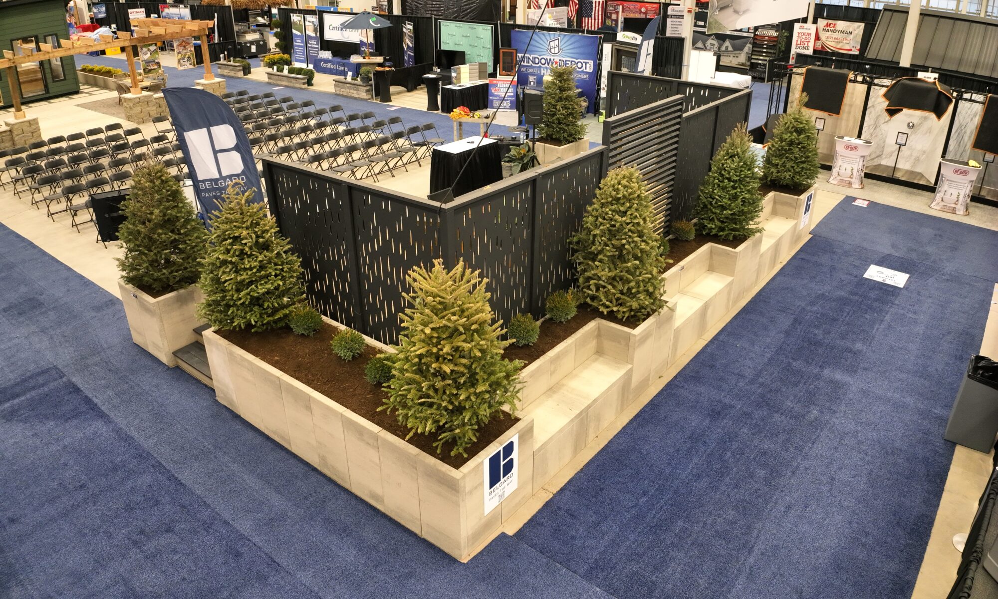 Precision Outdoors Indianapolis Indiana Home Show 2024 Living Stage HGTV Exterior Design and Build Interior Design Outdoor building Hot sauna cold plunge polar plunge belgard outdoor living products custom landscaping pickleball astroturf lawn games kids play area