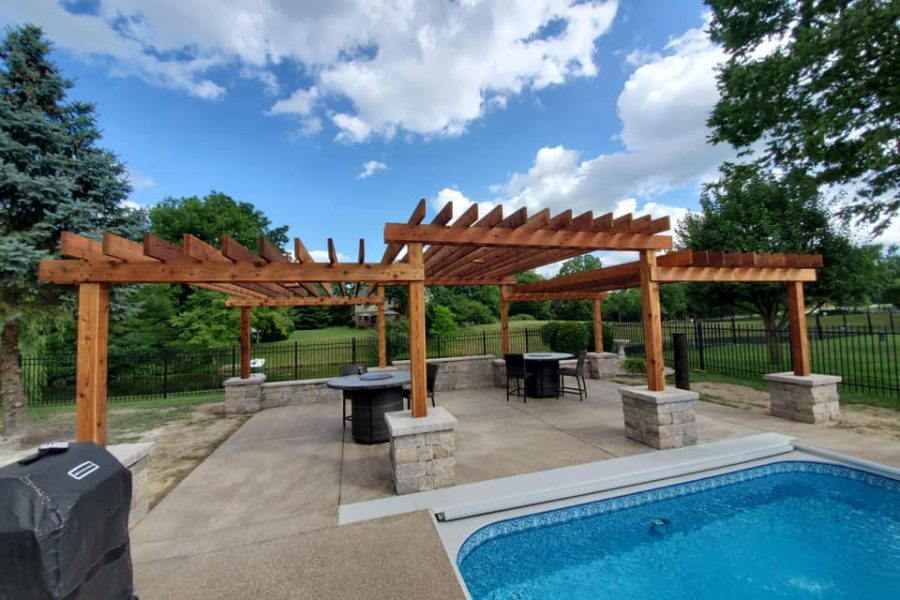 Cannon Cabana Precision Outdoors rough tiered timber structures outdoor kitchen retaining wall sunscreen dining space Greenwood indiana