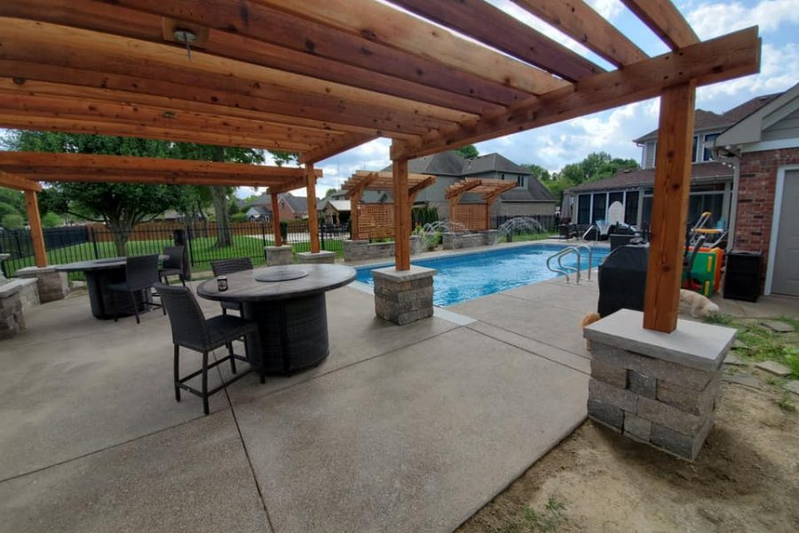 Cannon Cabana Precision Outdoors rough tiered timber structures outdoor kitchen retaining wall sunscreen dining space Greenwood indiana