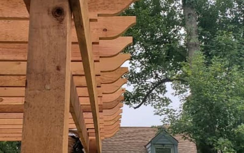 Precision Outdoors Perry Pergola rough timber structures paver patio Greenwood indiana