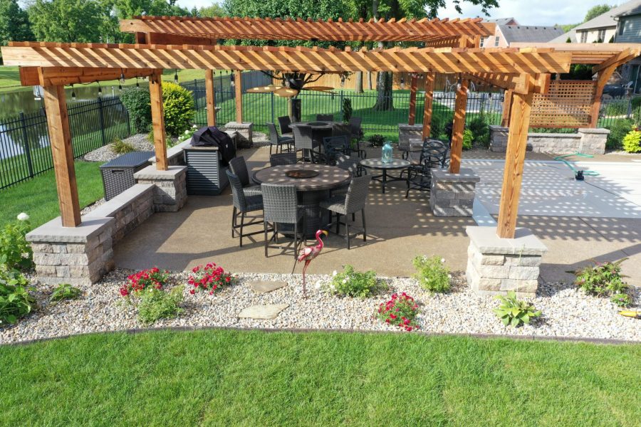 Cannon Cabana Precision Outdoors rough tiered timber structures outdoor kitchen retaining wall sunscreen dining space Greenwood indiana