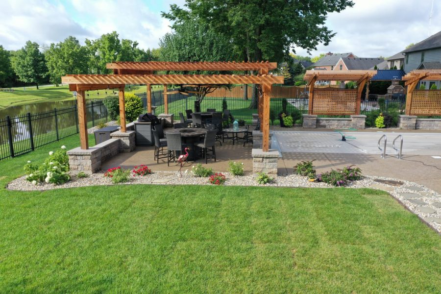 Cannon Cabana Precision Outdoors rough tiered timber structures outdoor kitchen retaining wall sunscreen dining space Greenwood indiana