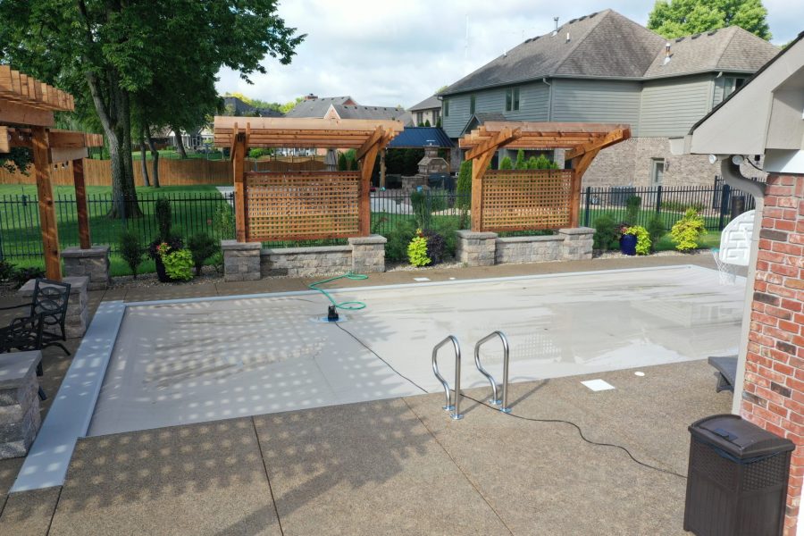 Cannon Cabana Precision Outdoors rough tiered timber structures outdoor kitchen retaining wall sunscreen dining space Greenwood indiana