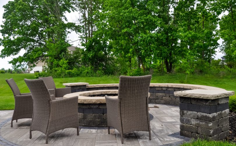 Precision Outdoors Greenwood Patio Pergola & Firepit fire pit custom unlock paver patio cedar pergola base additions personal fire pit seating wall area Greenwood indiana stone walkway round fire pit