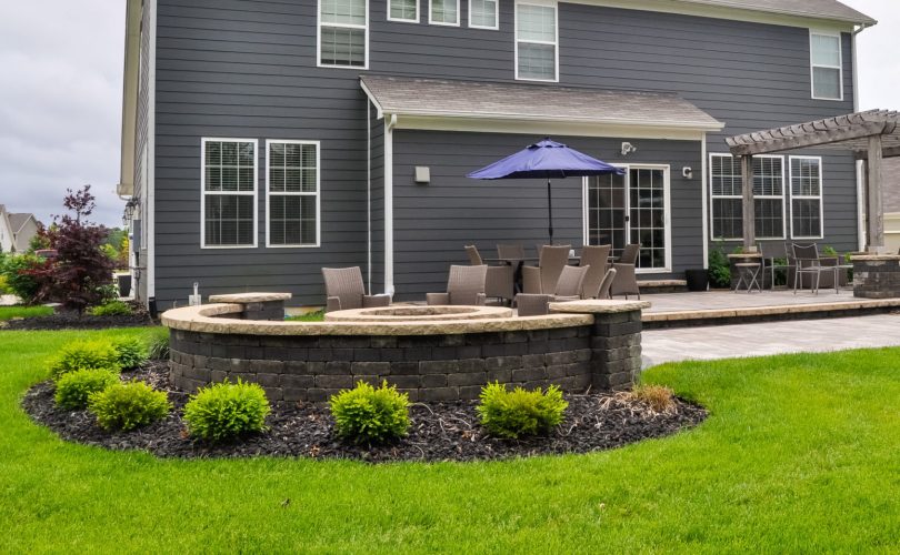 Precision Outdoors Greenwood Patio Pergola & Firepit fire pit custom unlock paver patio cedar pergola base additions personal fire pit seating wall area Greenwood indiana stone walkway round fire pit