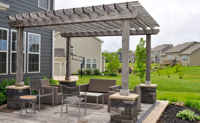 Precision Outdoors Greenwood Patio Pergola & Firepit fire pit custom unlock paver patio cedar pergola base additions personal fire pit seating wall area Greenwood indiana stone walkway round fire pit