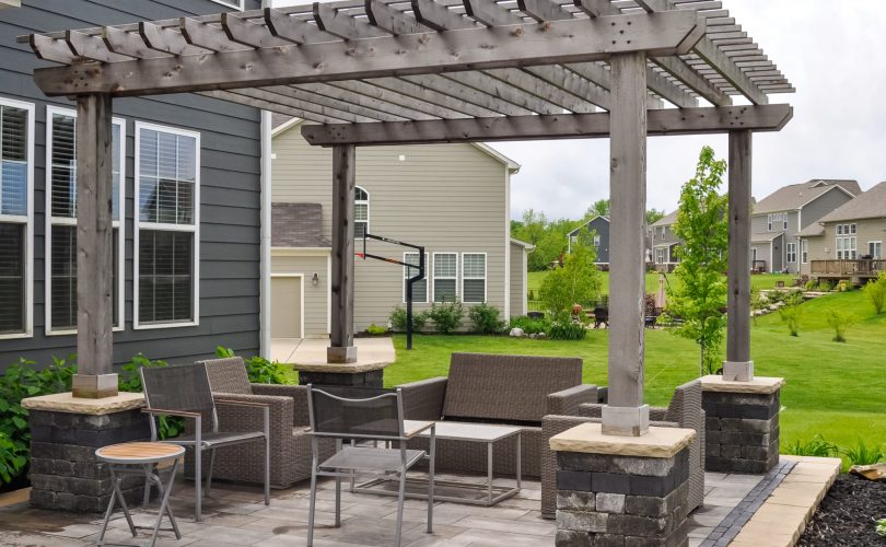 Precision Outdoors Greenwood Patio Pergola & Firepit fire pit custom unlock paver patio cedar pergola base additions personal fire pit seating wall area Greenwood indiana stone walkway round fire pit