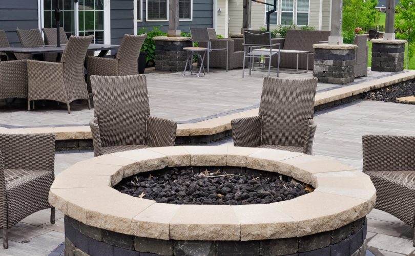 Precision Outdoors Greenwood Patio Pergola & Firepit fire pit custom unlock paver patio cedar pergola base additions personal fire pit seating wall area Greenwood indiana stone walkway round fire pit