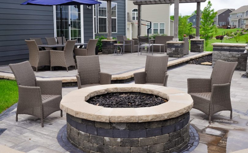Precision Outdoors Greenwood Patio Pergola & Firepit fire pit custom unlock paver patio cedar pergola base additions personal fire pit seating wall area Greenwood indiana stone walkway round fire pit