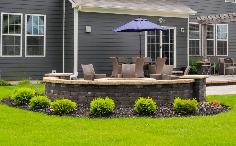 Precision Outdoors Greenwood Patio Pergola & Firepit fire pit custom unlock paver patio cedar pergola base additions personal fire pit seating wall area Greenwood indiana stone walkway round fire pit