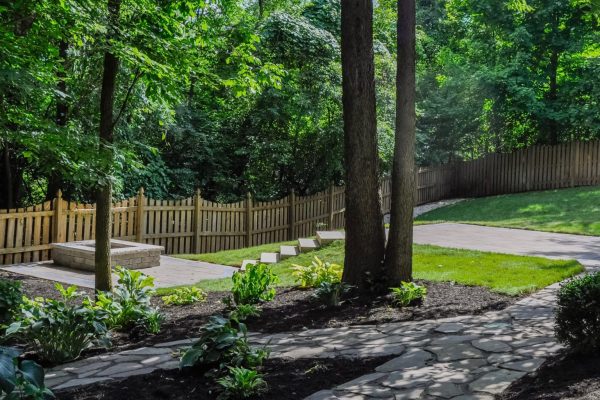Fishers Paver Patio Precision Outdoors Fishers Paver Patio yard encompassing paver patio belgard lafitt material cotswald mist charcoal trim block firepit fire pit paved space quaint stairs porch bridge landing step landscaping mulching fishers indiana