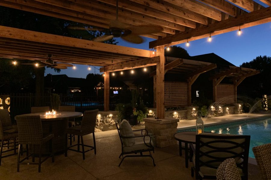 Cannon Cabana Precision Outdoors rough tiered timber structures outdoor kitchen retaining wall sunscreen dining space Greenwood indiana