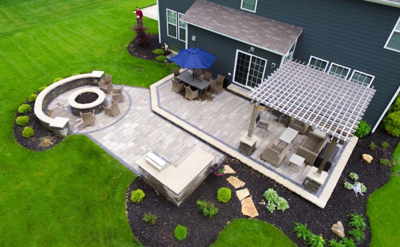 Precision Outdoors Greenwood Patio Pergola & Firepit fire pit custom unlock paver patio cedar pergola base additions personal fire pit seating wall area Greenwood indiana stone walkway round fire pit